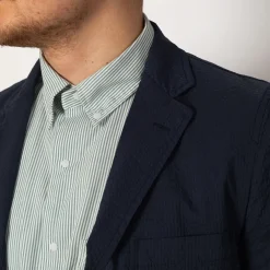 3 Button Seersucker Suit Jacket - Navy
