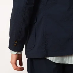 3 Button Seersucker Suit Jacket - Navy