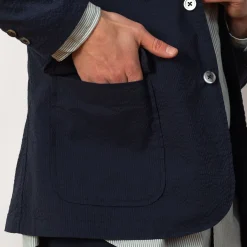 3 Button Seersucker Suit Jacket - Navy