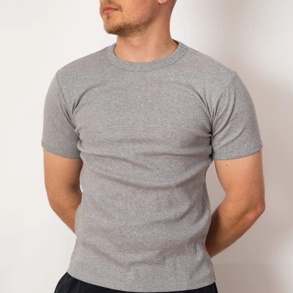 Heavyweight Rib Crew S/S - Heather Grey