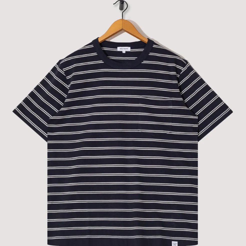 Holger Organic Sailor Stripe Pocket Tee - Dark Navy