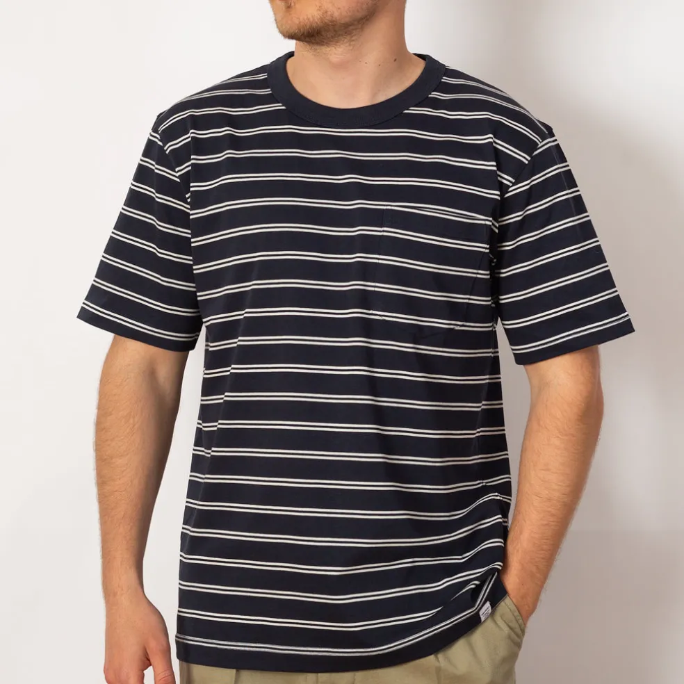 Holger Organic Sailor Stripe Pocket Tee - Dark Navy