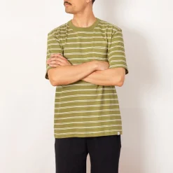Holger Organic Sailor Stripe Pocket Tee - Moss Green