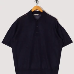 Kid Mohair Knit Polo - Navy