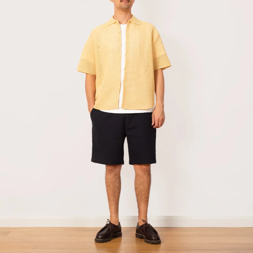 Knit Half Sleeve Shirt - White Yellow