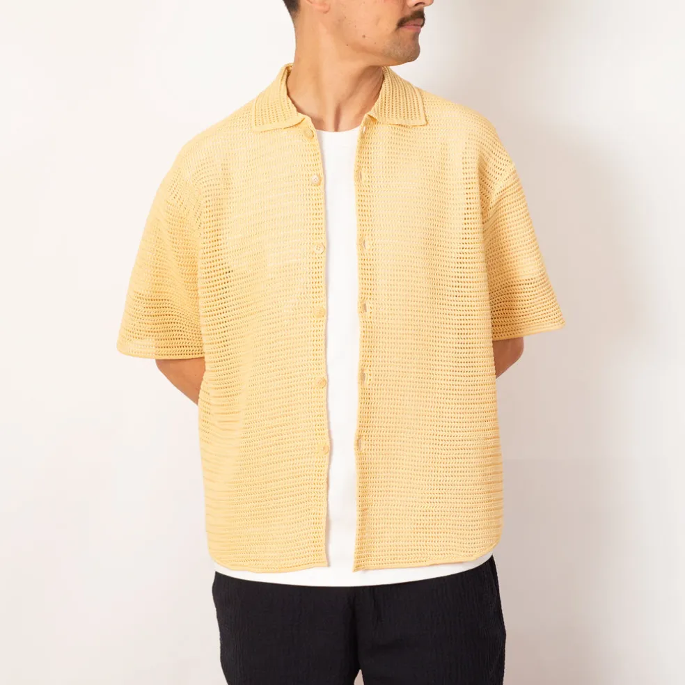 Knit Half Sleeve Shirt - White Yellow