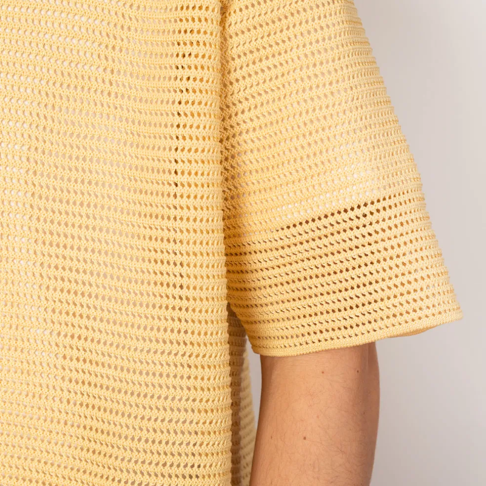 Knit Half Sleeve Shirt - White Yellow