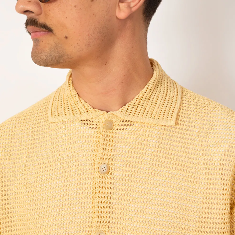 Knit Half Sleeve Shirt - White Yellow