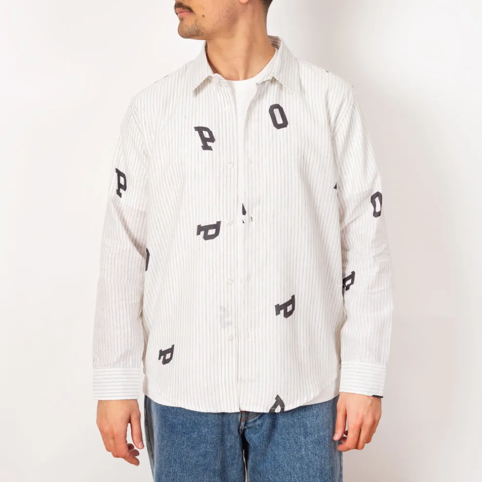 Letters Striped Pop Shirt - White Linen