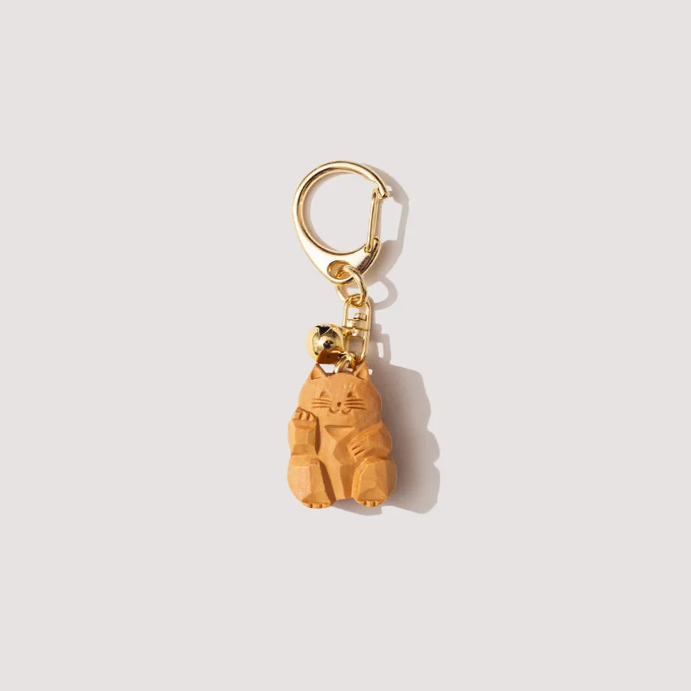 Lucky Cat Key Chain - Wood