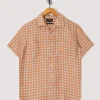 Open Collar Plaid Shirt - Orange