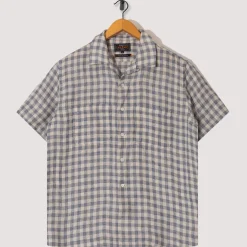 Open Collar Plaid Shirt - Blue