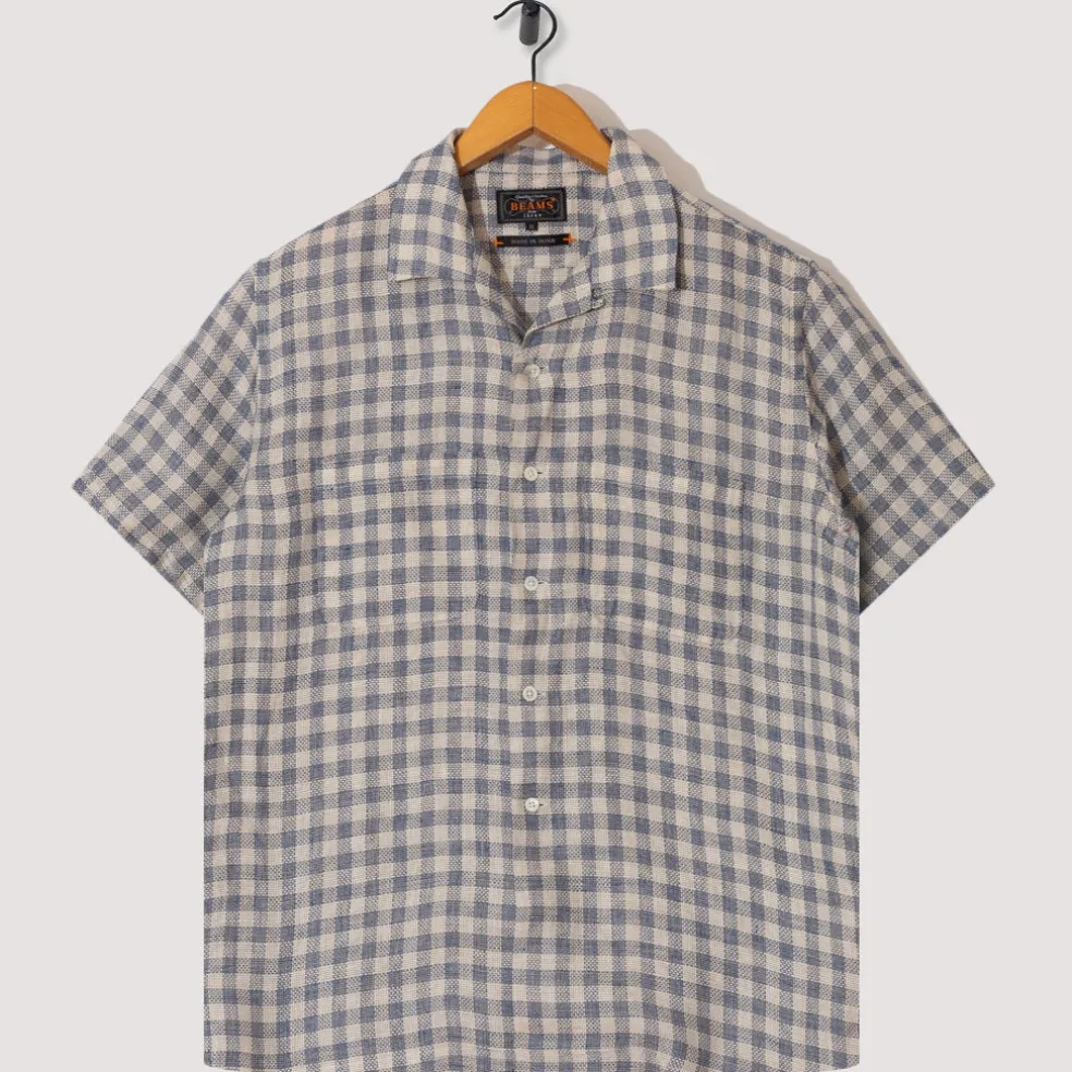 Open Collar Plaid Shirt - Blue