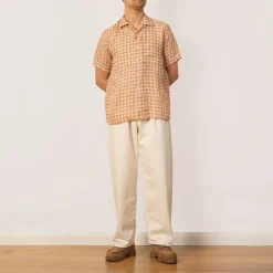 Open Collar Plaid Shirt - Orange