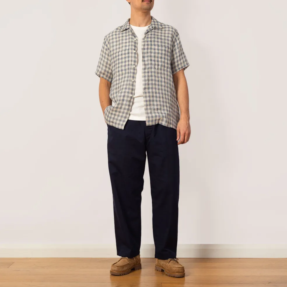 Open Collar Plaid Shirt - Blue