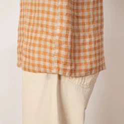 Open Collar Plaid Shirt - Orange