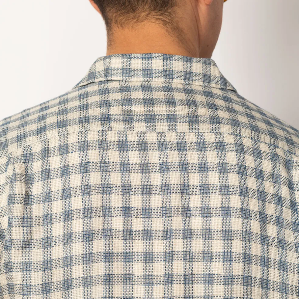 Open Collar Plaid Shirt - Blue