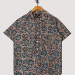 Open Collar Shirt - Blue Sun Flower