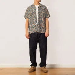 Open Collar Shirt - Blue Sun Flower
