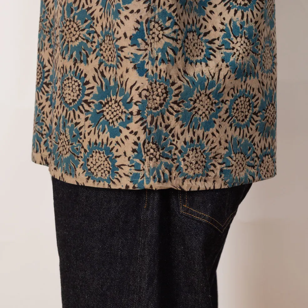 Open Collar Shirt - Blue Sun Flower