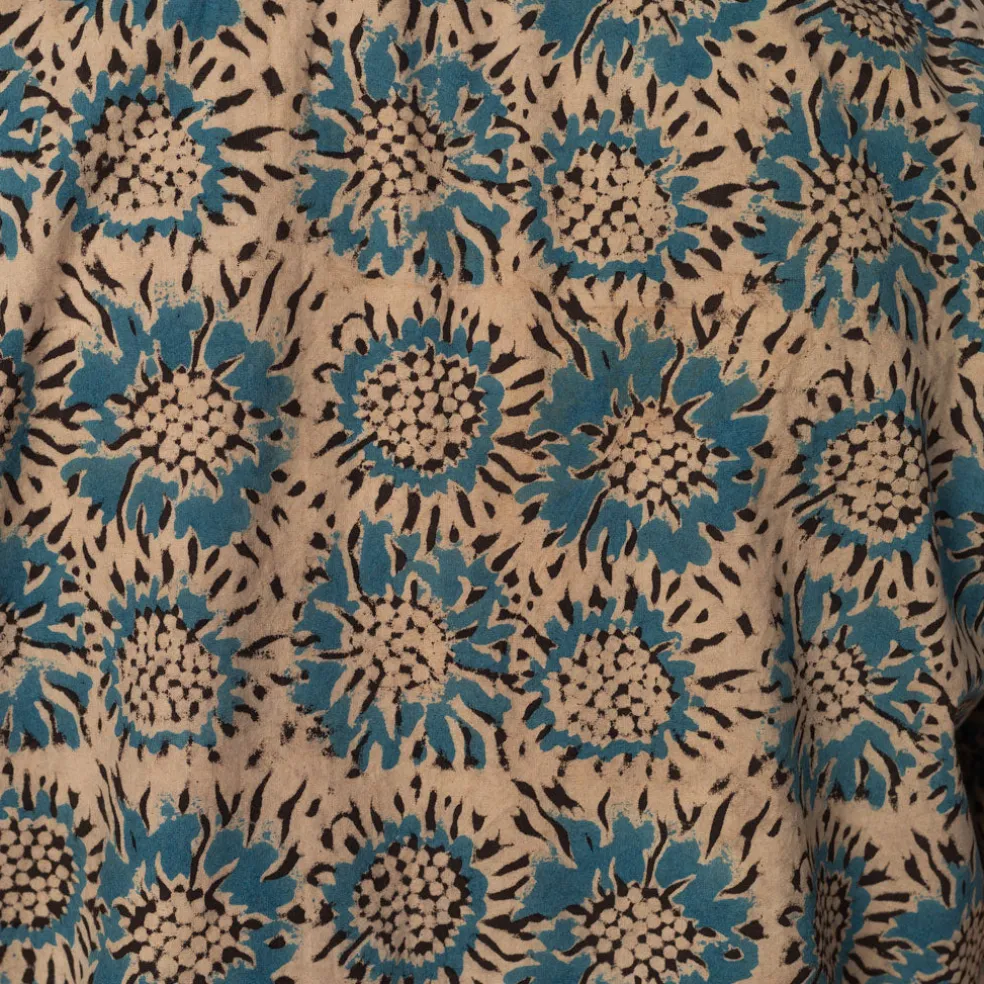 Open Collar Shirt - Blue Sun Flower