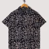 Open Collar Shirt - Navy Leaf