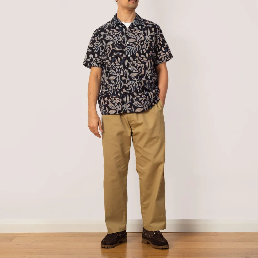 Open Collar Shirt - Navy Leaf