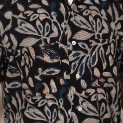 Open Collar Shirt - Navy Leaf