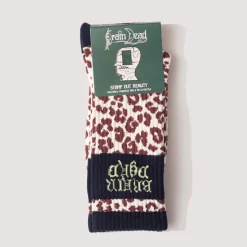 Panelled Logo Crew Socks - Maroon Leopard/Navy