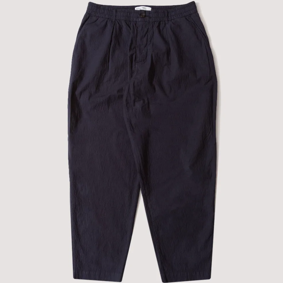 Pleated Track Pant - Navy Seersucker