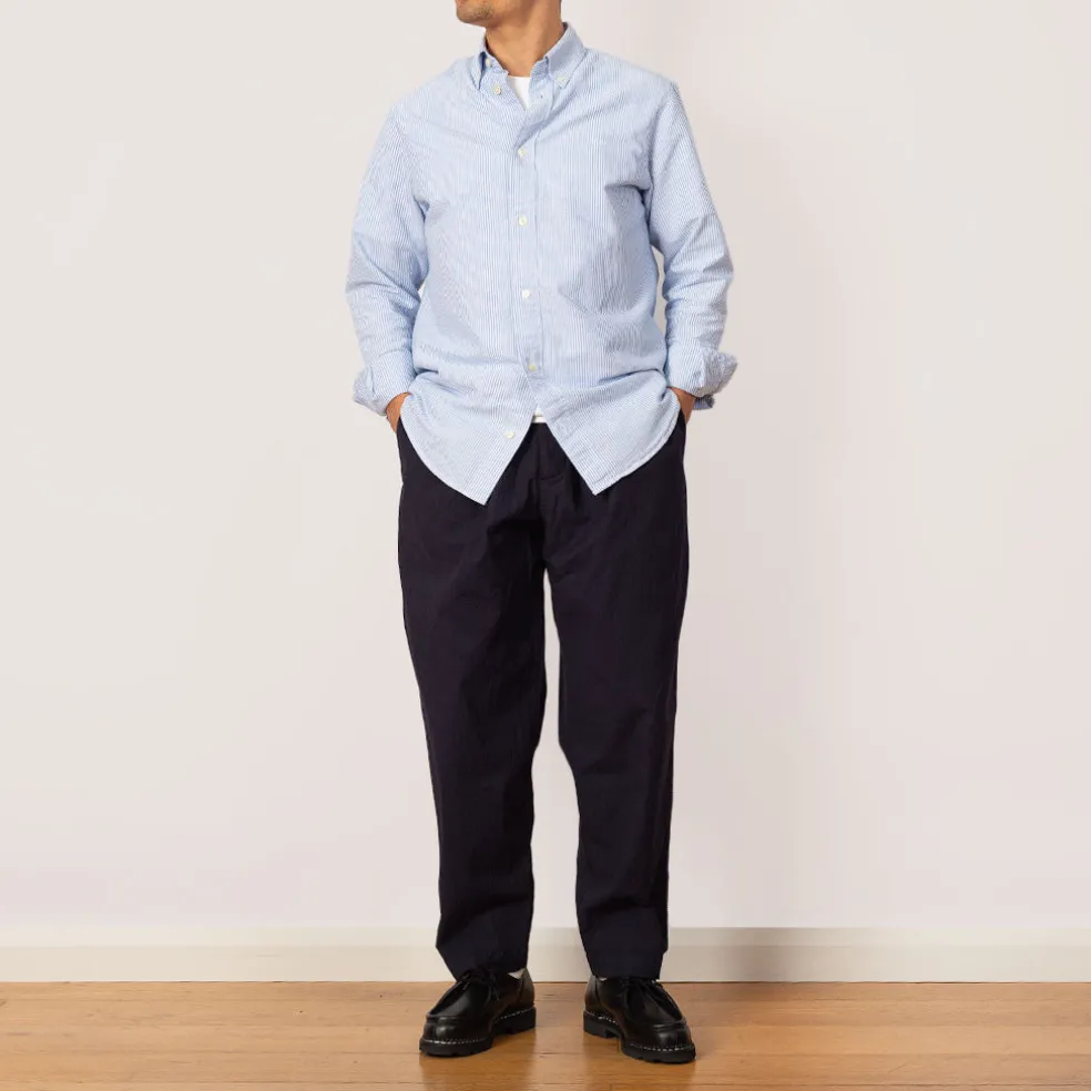 Pleated Track Pant - Navy Seersucker