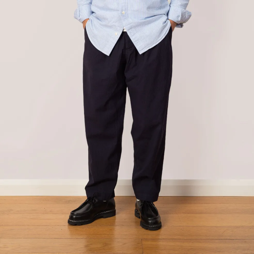 Pleated Track Pant - Navy Seersucker