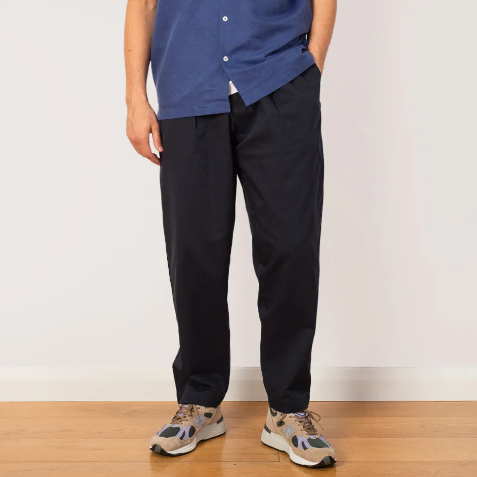 Pleated Track Pant - Navy Twill