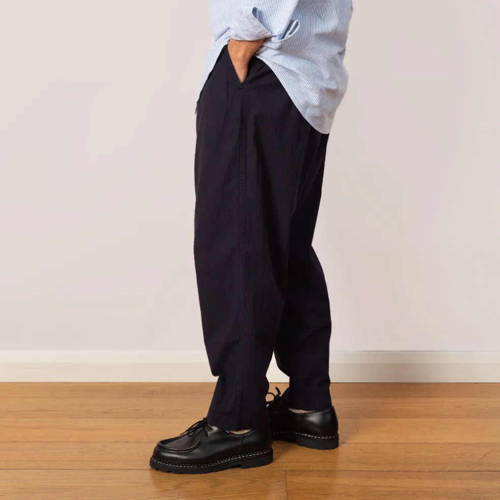 Pleated Track Pant - Navy Seersucker