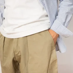 Pleated Track Pant - Stone Twill