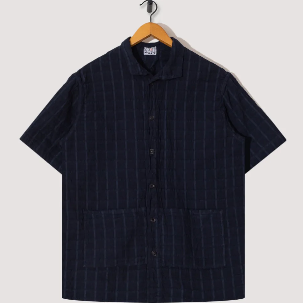 Short Sleeve Flipped Collar Shirt - Hadal Blue