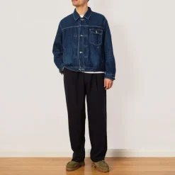 Single Pleated Wide Pants - Navy