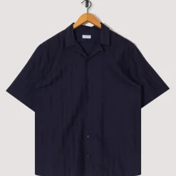 S/S Embroidered Stripe Shirt - Navy