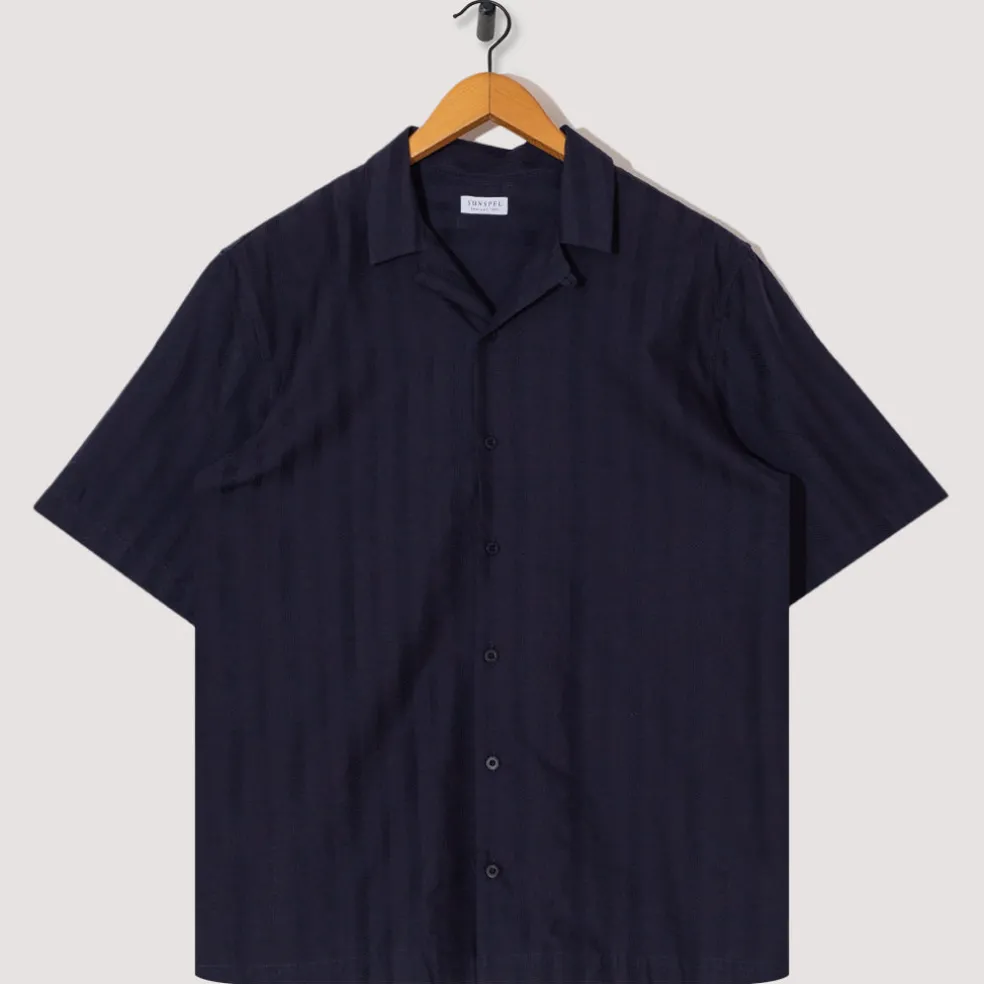 S/S Embroidered Stripe Shirt - Navy