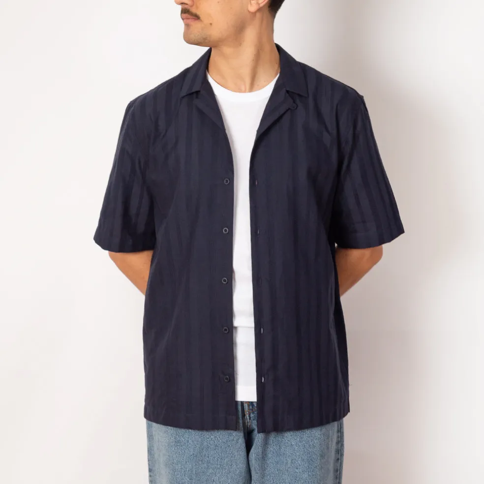 S/S Embroidered Stripe Shirt - Navy