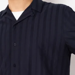 S/S Embroidered Stripe Shirt - Navy