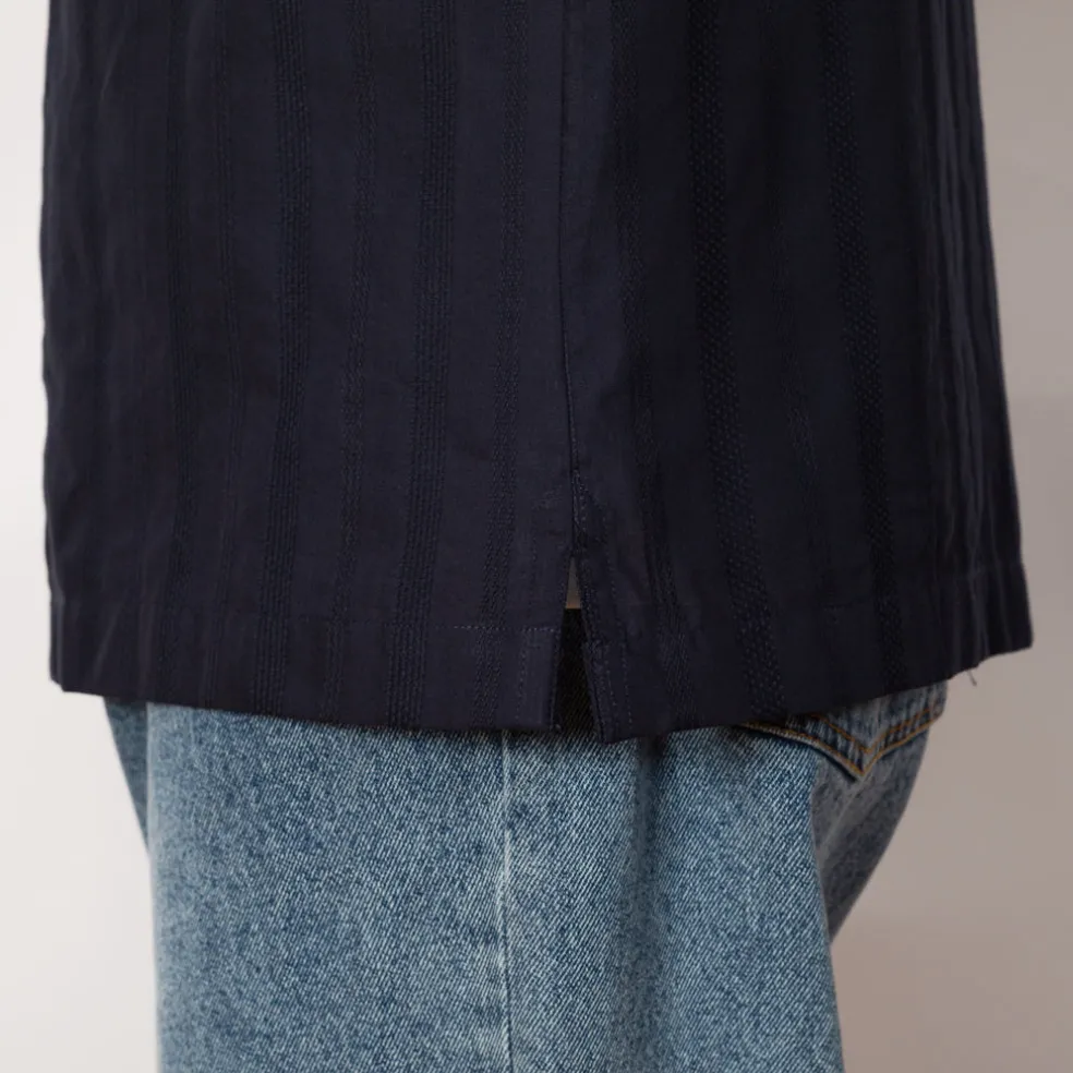 S/S Embroidered Stripe Shirt - Navy