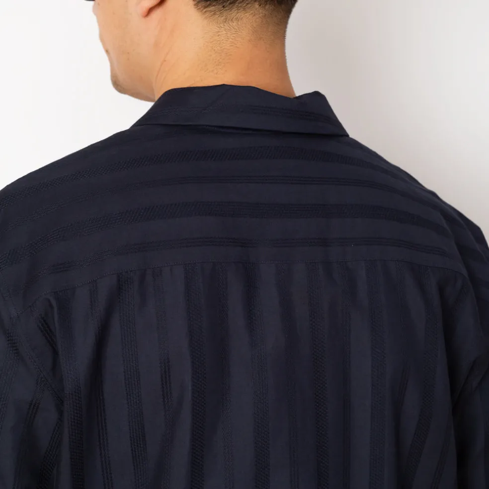 S/S Embroidered Stripe Shirt - Navy