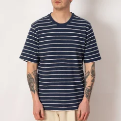SS Textured Stripe Tee - Soft Navy/Ecru