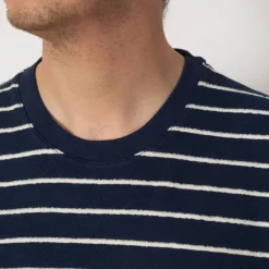 SS Textured Stripe Tee - Soft Navy/Ecru