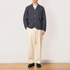 Wide Fit Blazer - Soft Navy Herringbone