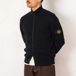Zip Up Ribbed Funnel Knit - Navy Blue (V0020)
