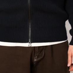 Zip Up Ribbed Funnel Knit - Navy Blue (V0020)